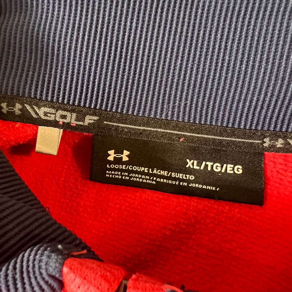 Under Armour Golf Mens XL Quarter Zip Pullover Storm Waffle Knit Pink Navy Blue - Picture 7 of 9